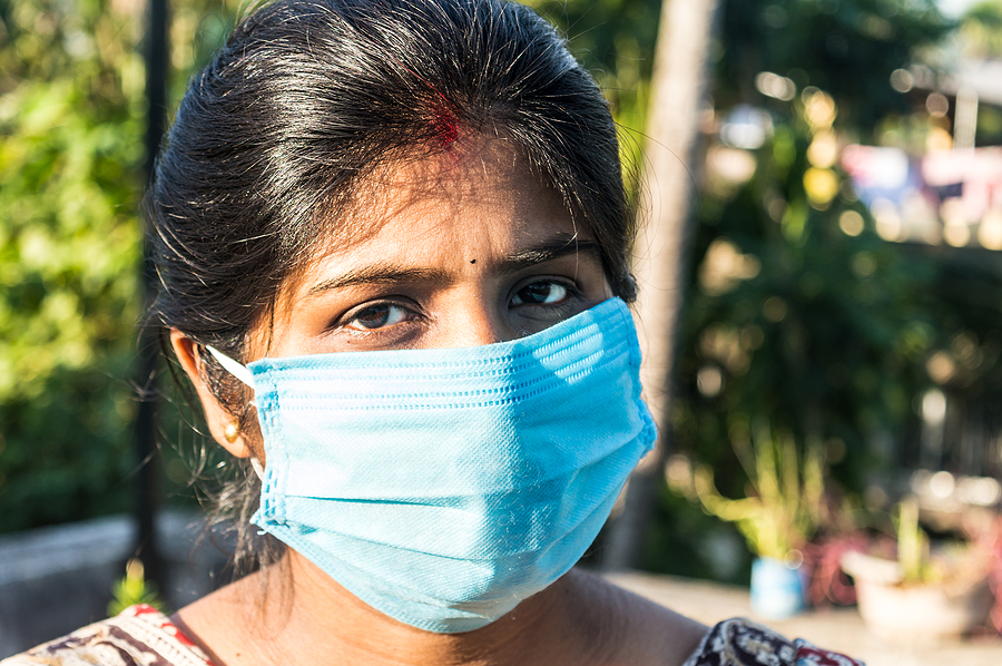 Woman wearing face mask